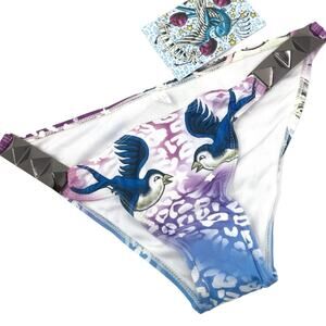 Sinful by Affliction Tropic Swimsuit Bikini Bottom Purple Blue Size XS